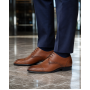 Pantofi Derby bărbați maro cognac din piele naturală cu perforații Lucas Shoes 702CON